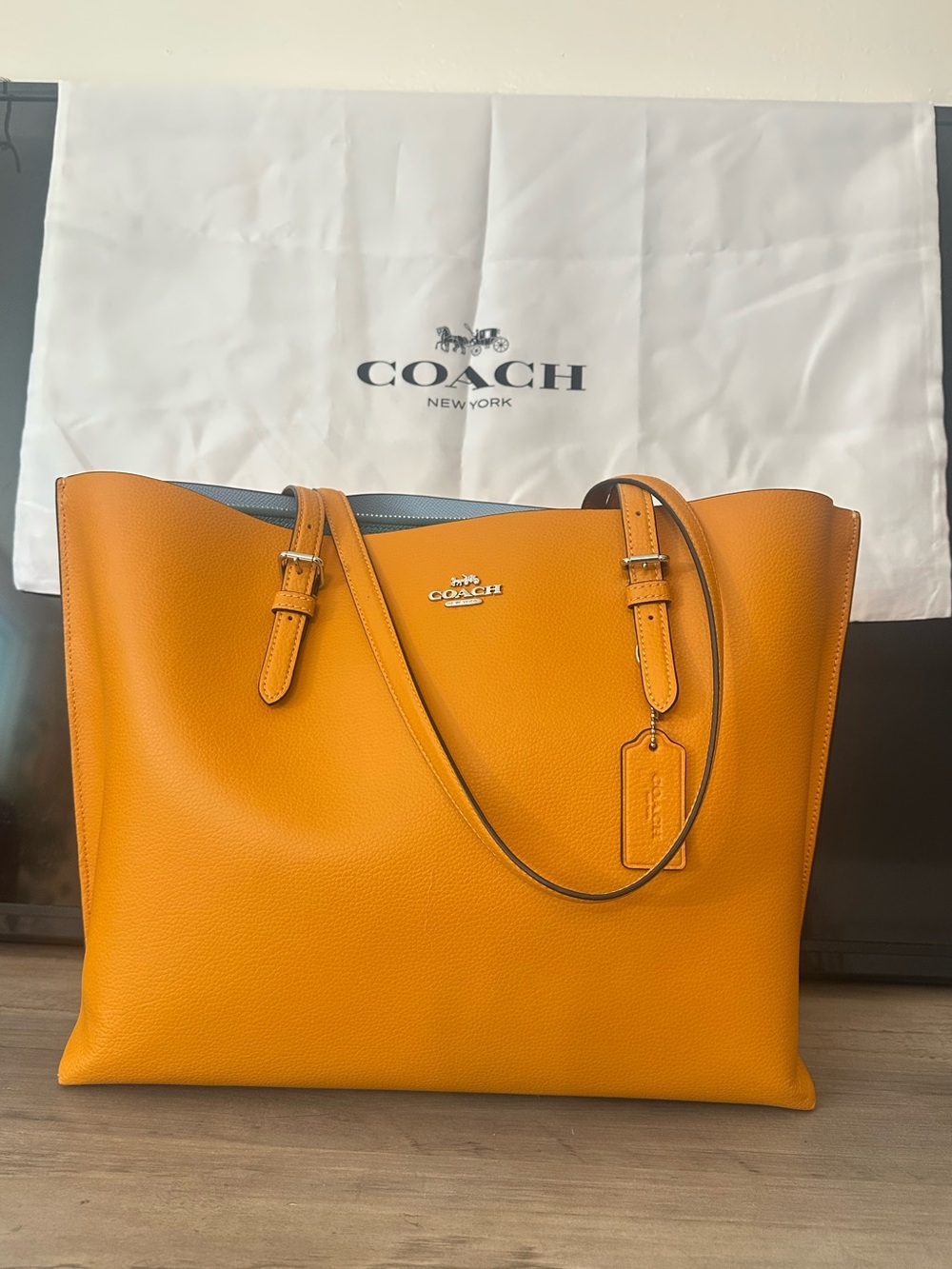 Coach large mollie papaya leather tote handbag